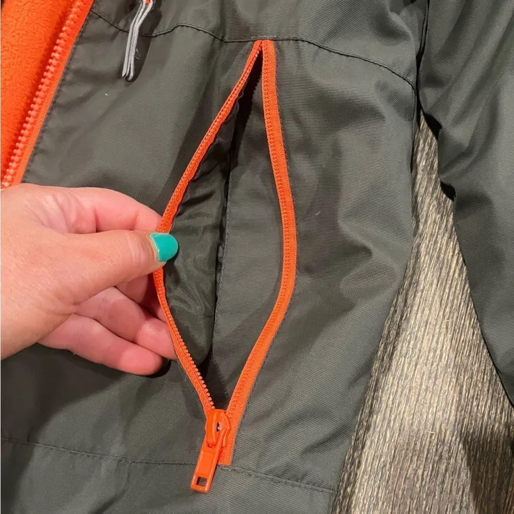 H&M Boys Windbreaker Jacket Full-Zip Lined Zipper Pockets Black Orange Size 7-8Y